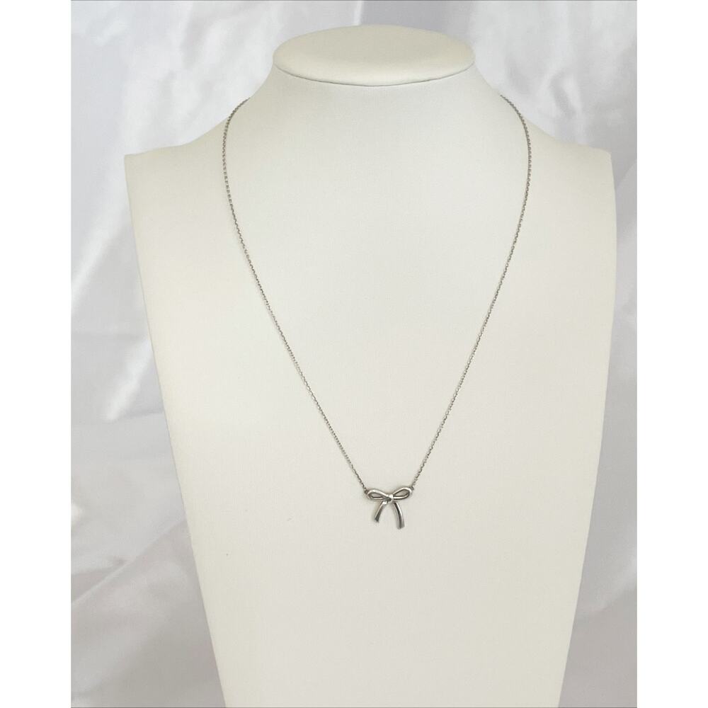 TIFFANY & Co. Sterling Silver Bow Necklace Pendant 925 Minimalist 16 Inch 925 - Picture 8 of 11